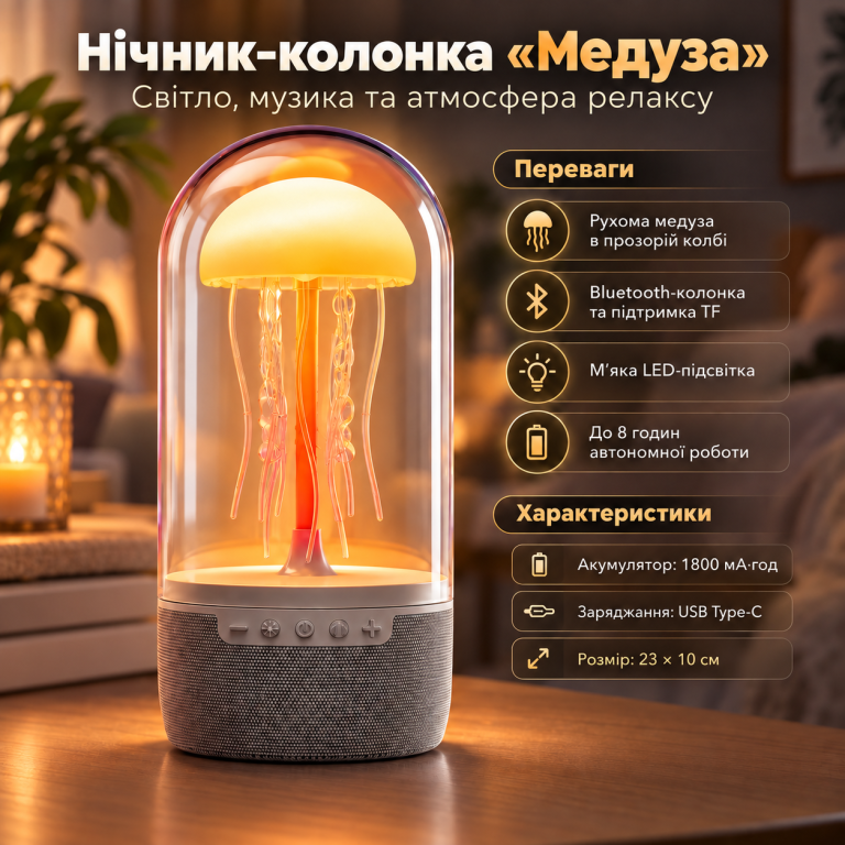 Нічник-колонка «Медуза» з Bluetooth та рухомою підсвіткою