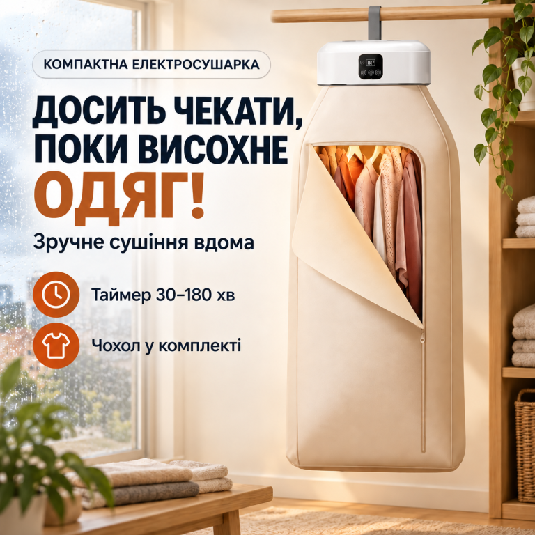 Підвісна електросушарка для одягу та білизни з таймером та чохлом